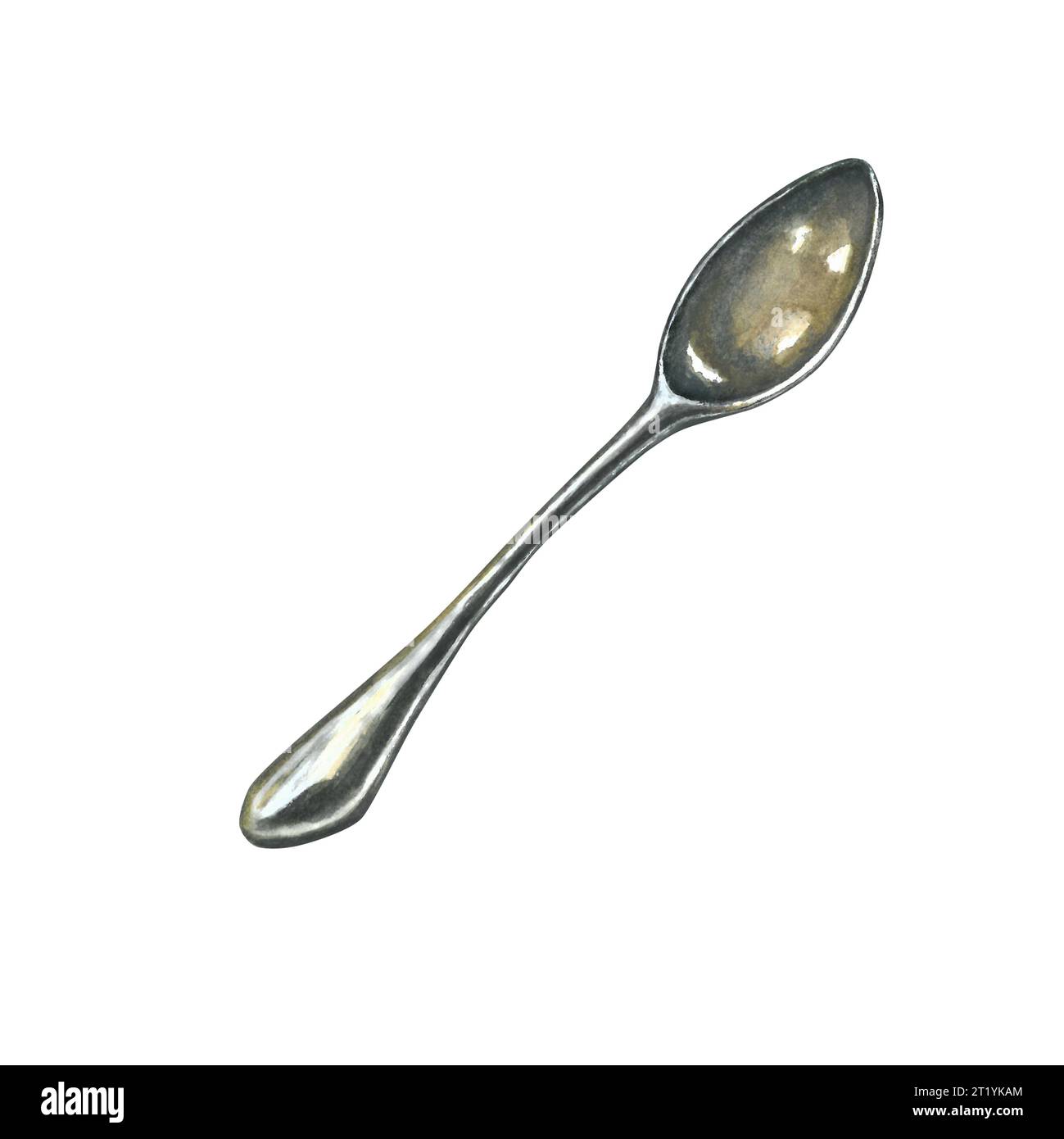 Watercolor illustration of a teaspoon. Isolated on a white background, hand drawn Stock Photo