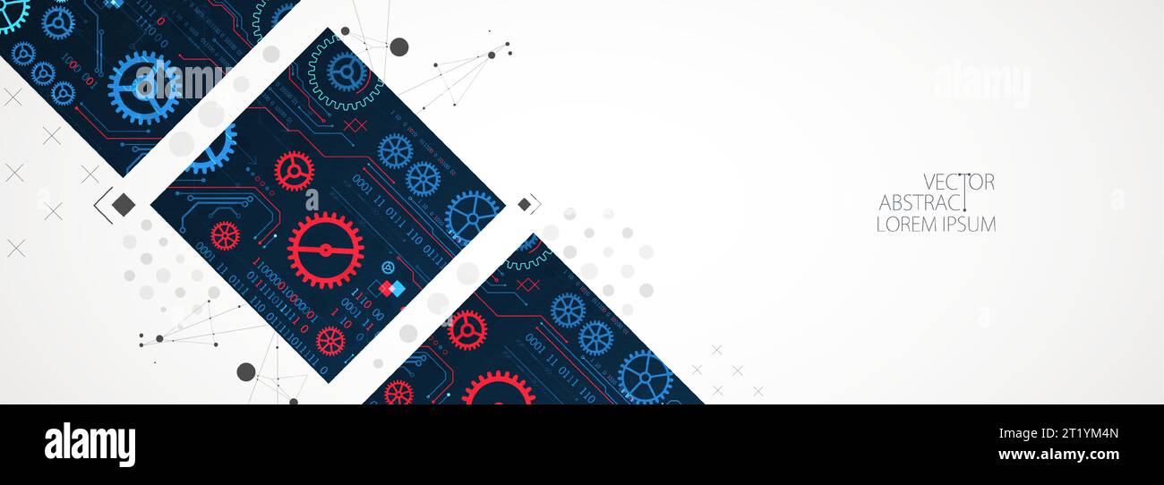 Abstract square background on technological and scientific topics. Various techno details with using digital code. Vector format. Stock Vector