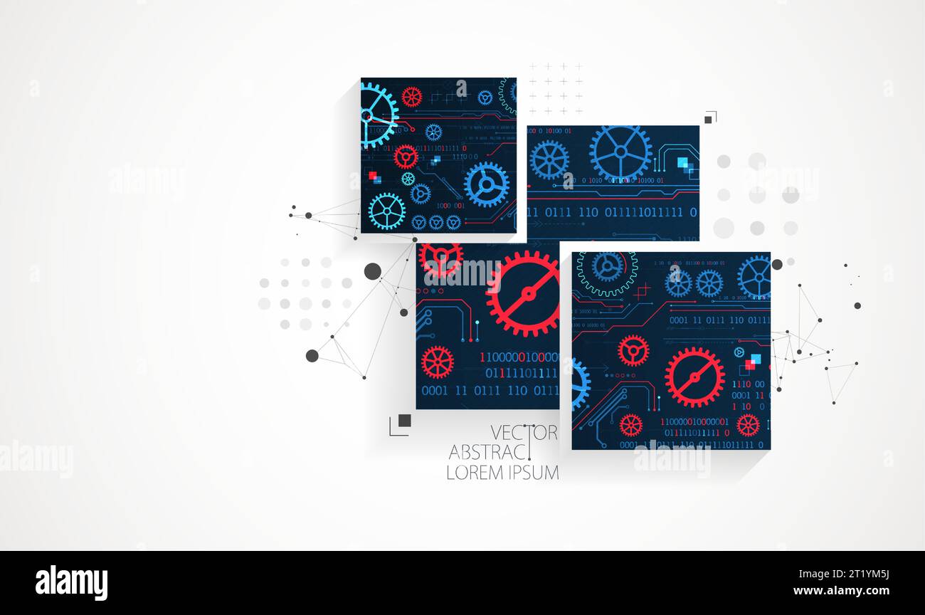 Abstract square background on technological and scientific topics. Various techno details with using digital code. Vector format. Stock Vector