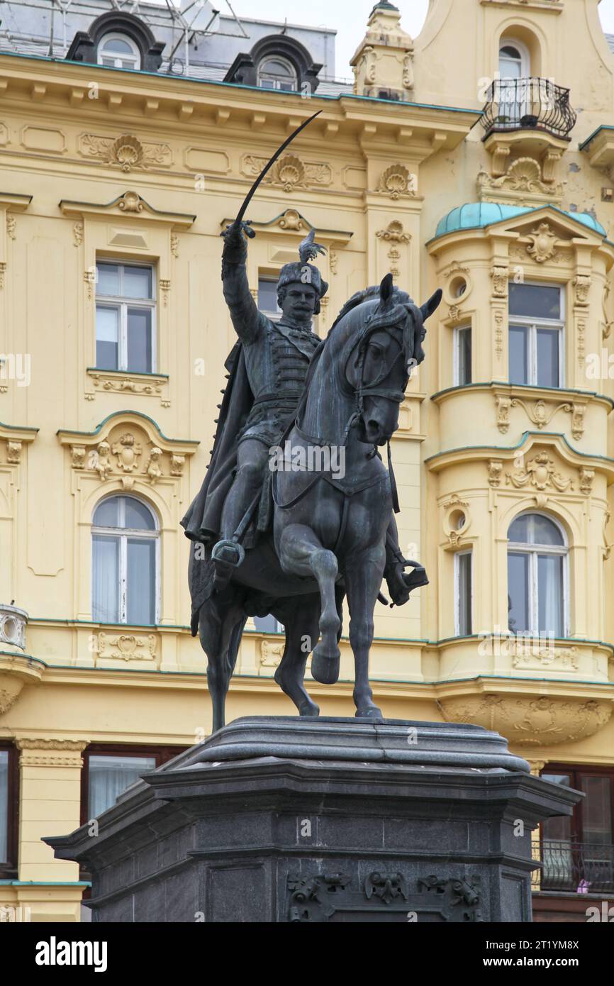 The statue of ban Josip Jelačić on a horse, created by Austrian sculptor Anton Dominik Fernkorn was installed on 19 October 1866 in the center of Ban Stock Photo