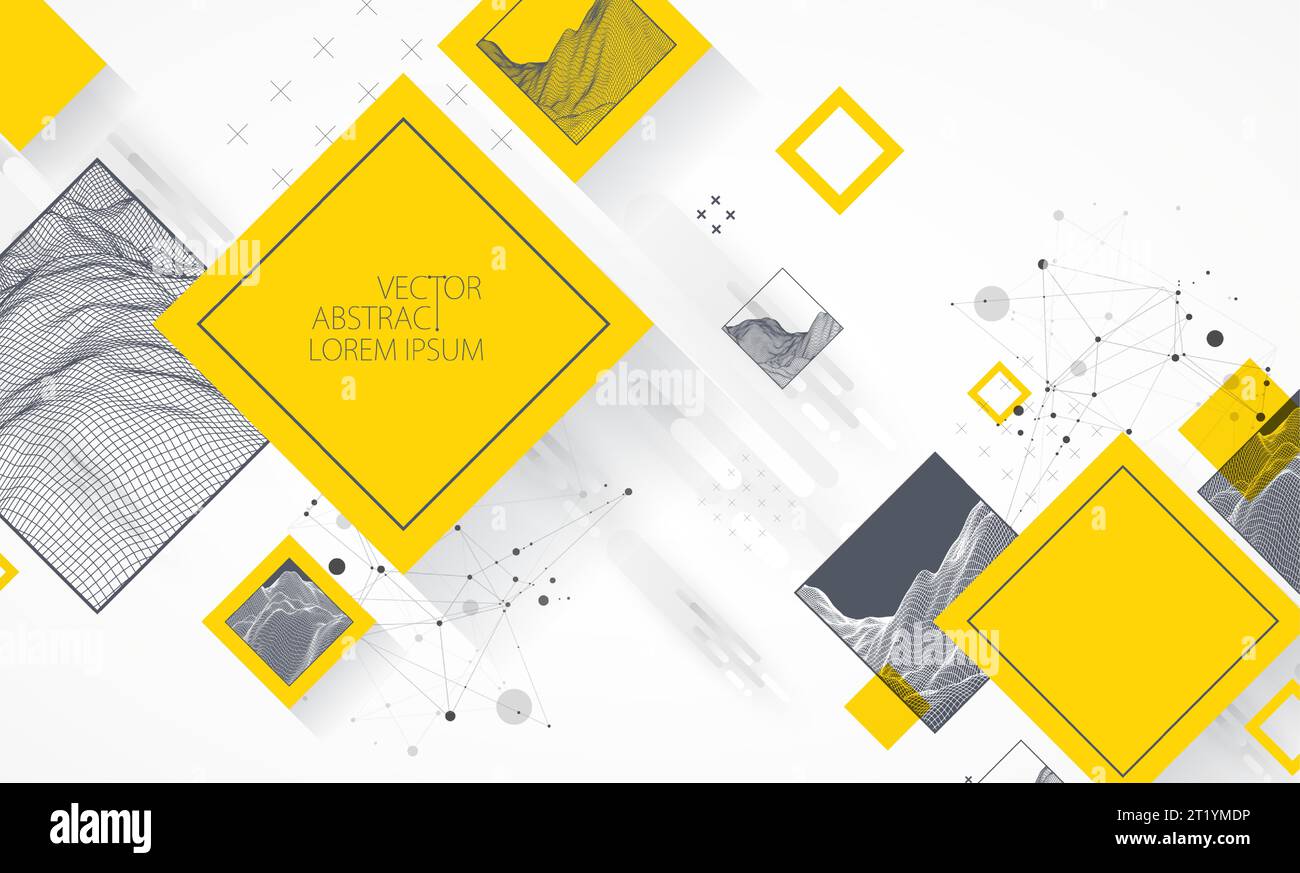 Modern science or technology elements in square. Trendy abstract background. Surface illustration. Vector. Stock Vector