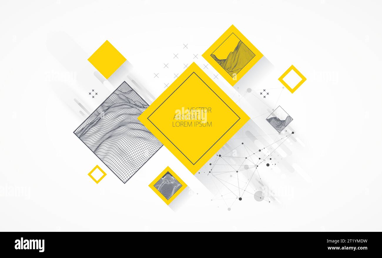 Modern science or technology elements in square. Trendy abstract background. Surface illustration. Vector. Stock Vector
