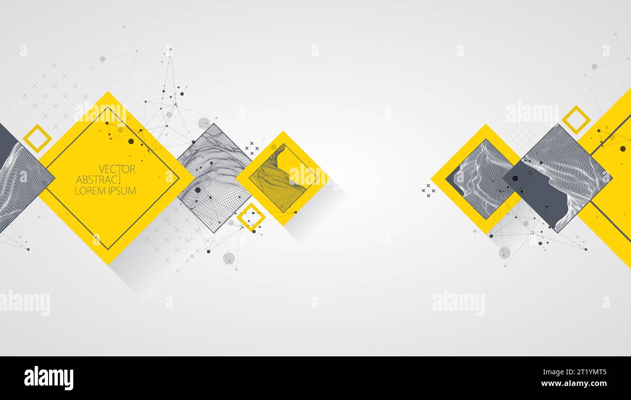 Modern science or technology elements in square. Trendy abstract background. Surface illustration. Vector. Stock Vector