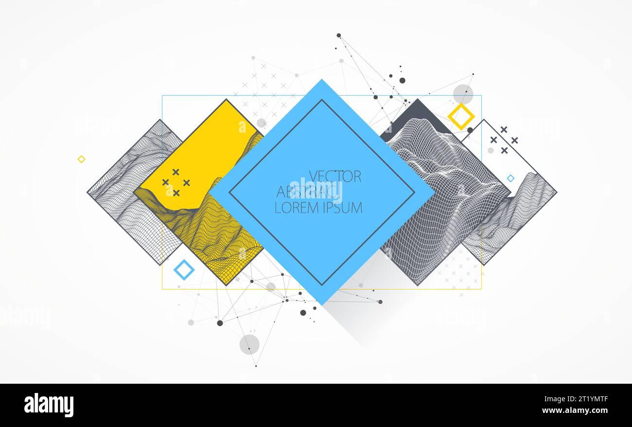 Modern science or technology elements in square. Trendy abstract background. Surface illustration. Vector. Stock Vector