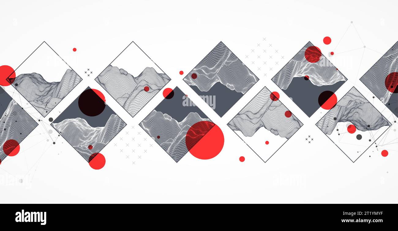Modern science or technology elements in square. Trendy abstract background. Surface illustration. Vector. Stock Vector