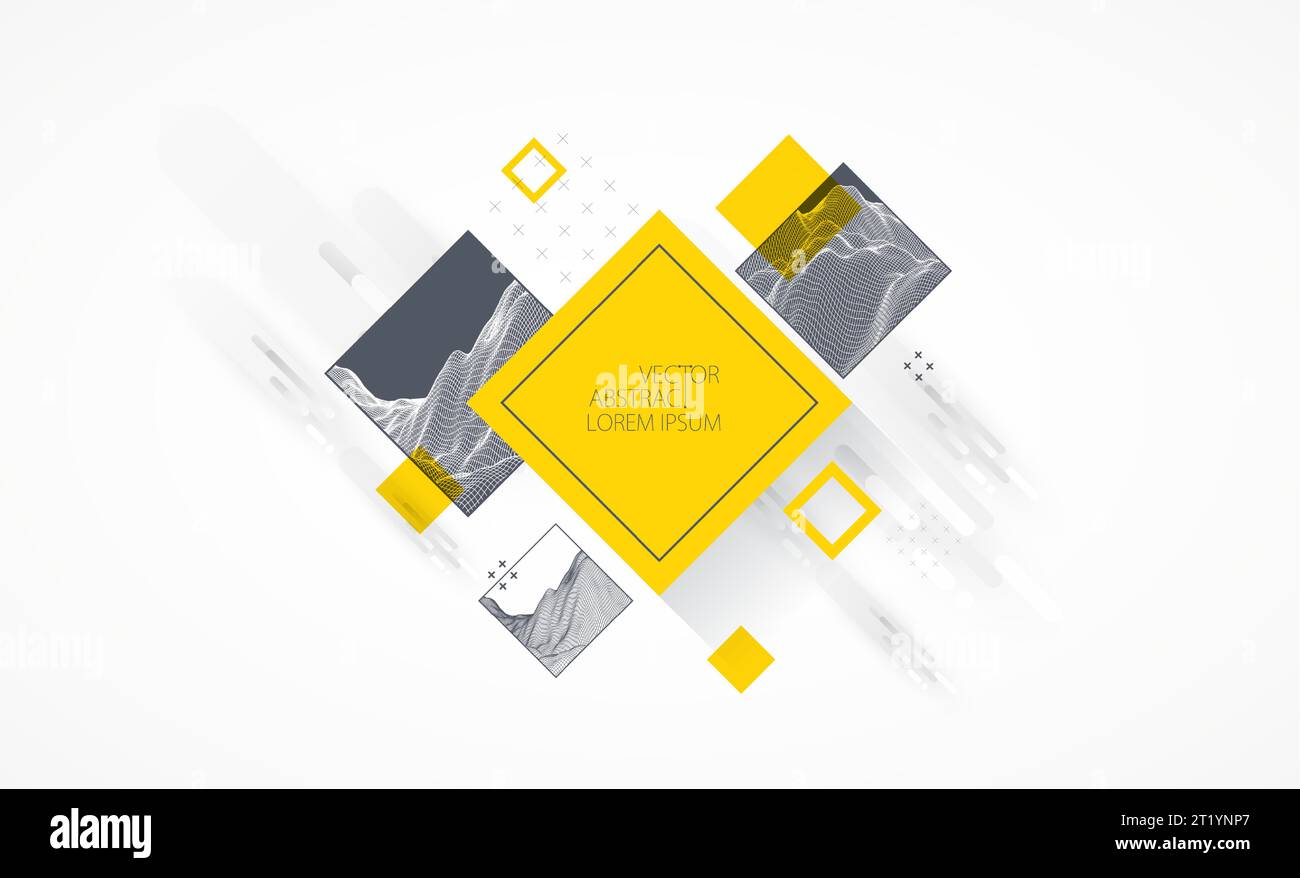 Modern science or technology elements in square. Trendy abstract background. Surface illustration. Vector. Stock Vector