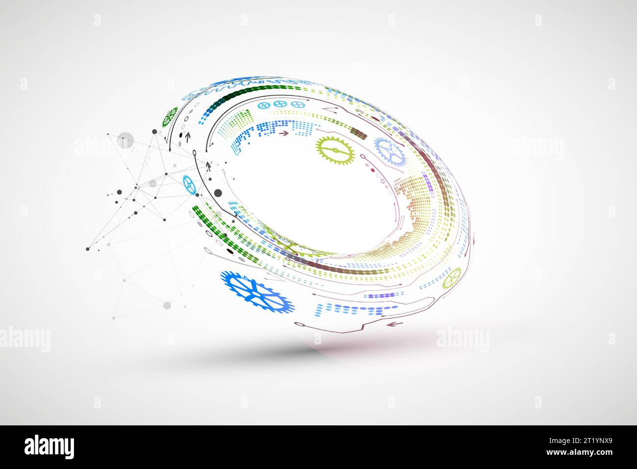 Abstract color vector background on a technological theme is created using many different technical elements. Global network concept. Stock Vector
