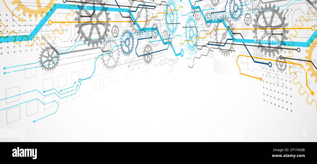 Abstract color vector background on a technological theme is created using many different technical elements. Global network concept. Stock Vector