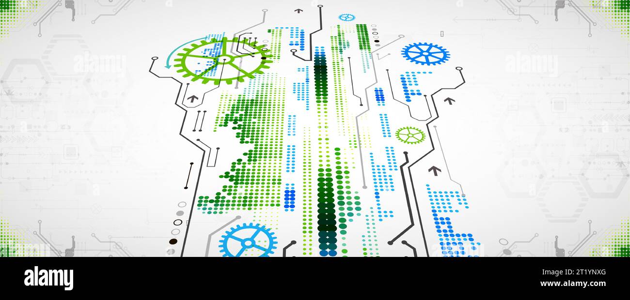 Abstract color vector background on a technological theme is created using many different technical elements. Global network concept. Stock Vector