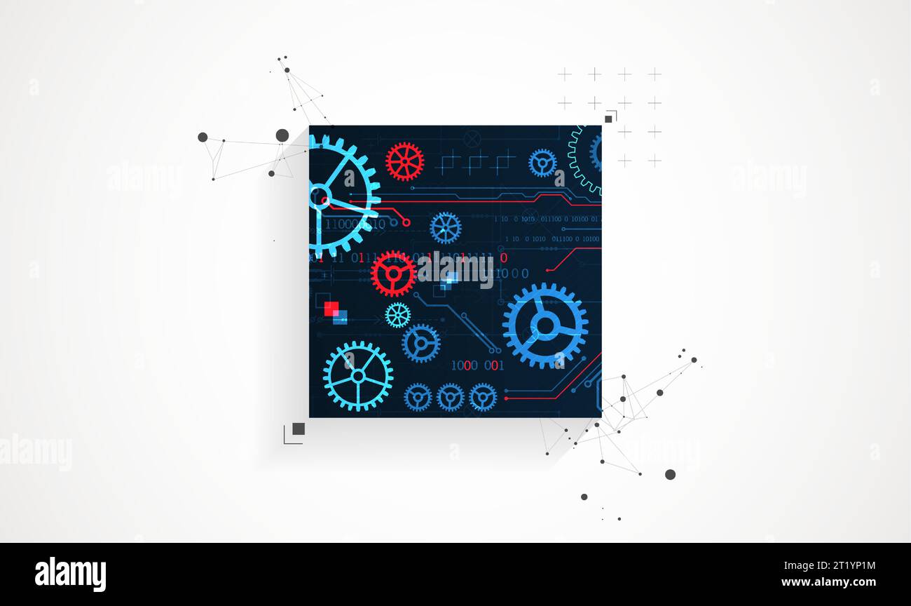 Abstract square background on technological and scientific topics. Various techno details with using digital code. Vector format. Stock Vector