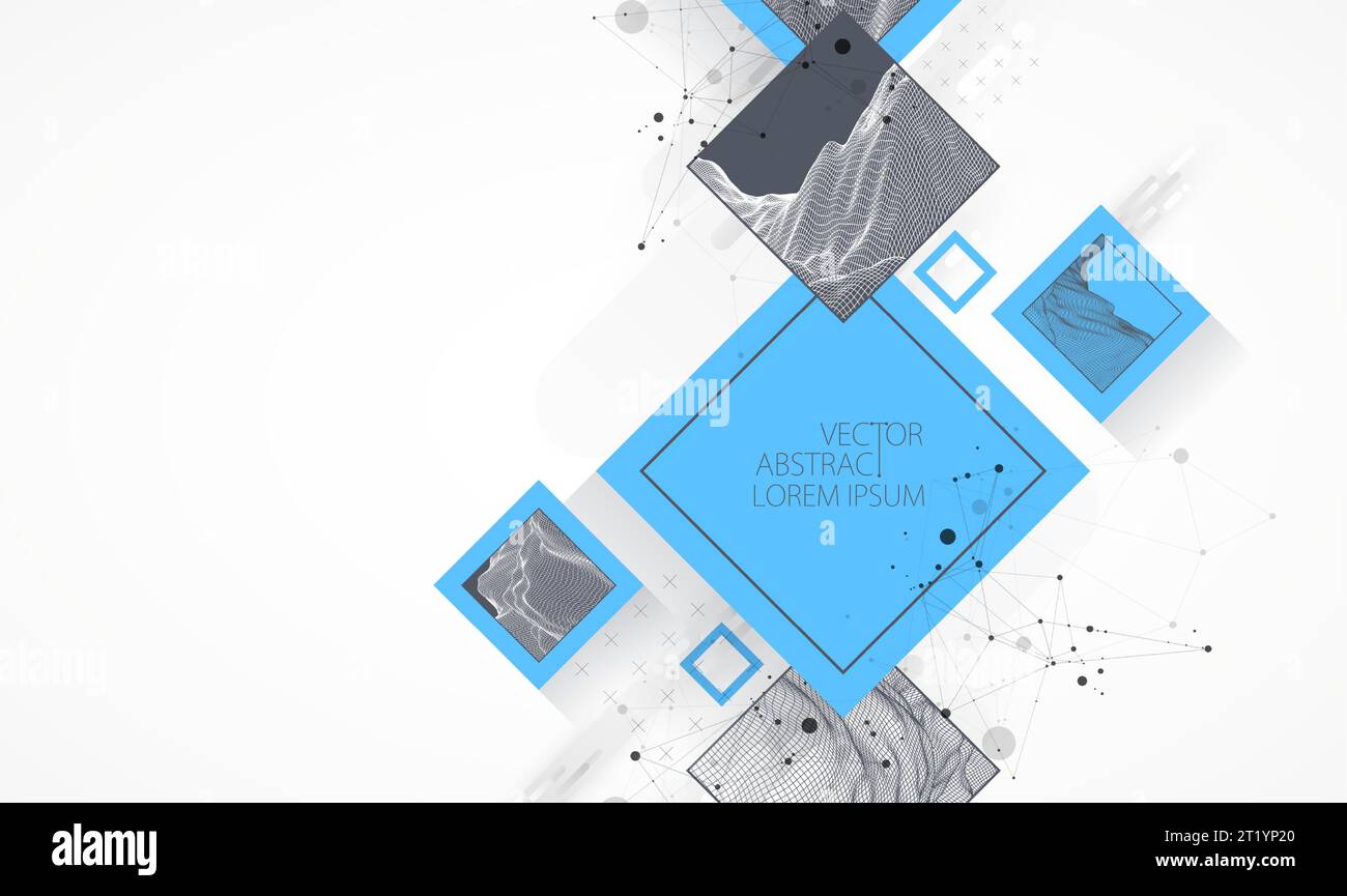 Modern science or technology elements in square. Trendy abstract background. Surface illustration. Vector. Stock Vector