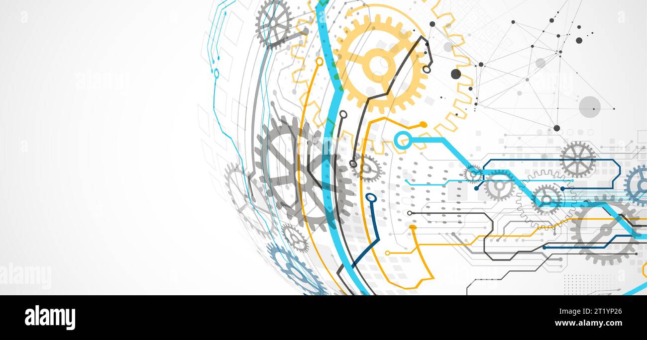 Abstract color vector background on a technological theme is created using many different technical elements. Global network concept. Stock Vector