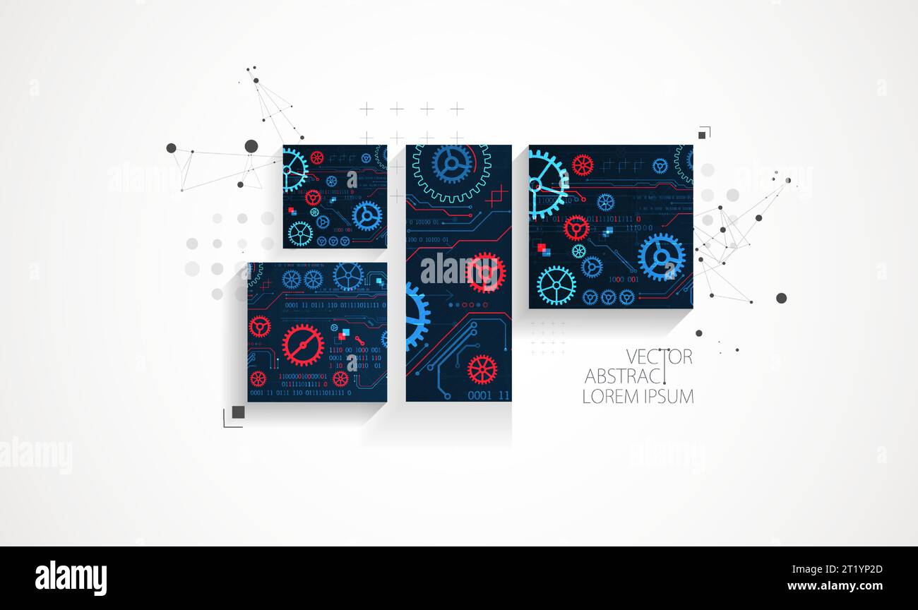 Abstract square background on technological and  scientific topics. Various techno details with using digital code. Vector format. Stock Vector