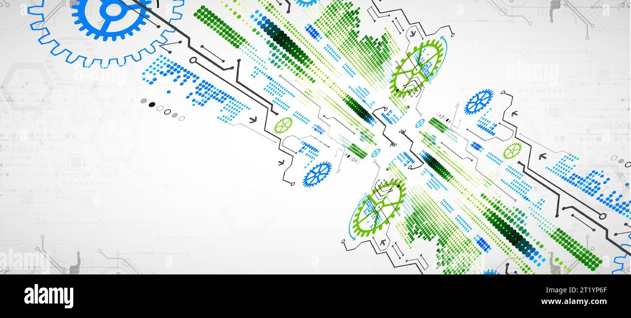 Abstract color vector background on a technological theme is created using many different technical elements. Global network concept. Stock Vector
