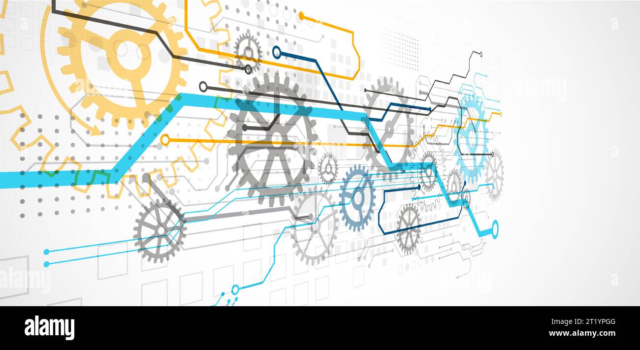 Abstract color vector background on a technological theme is created using many different technical elements. Global network concept. Stock Vector