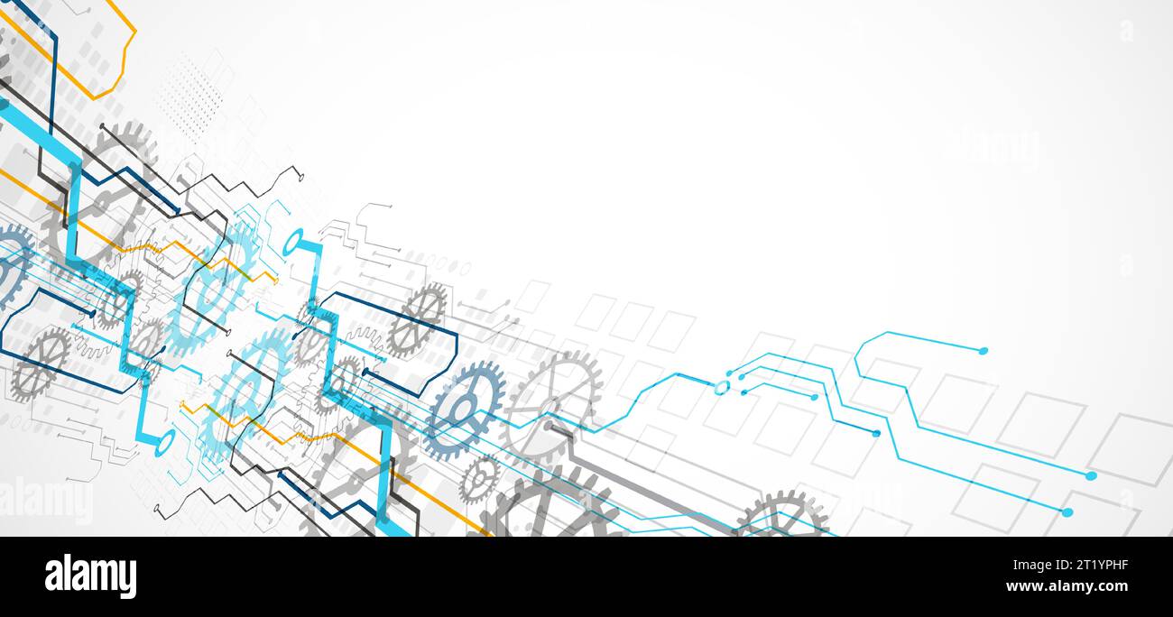 Abstract color vector background on a technological theme is created using many different technical elements. Global network concept. Stock Vector