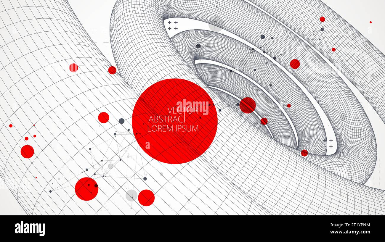 Modern science or technology art background. Vector wireframe spiral abstraction. Stock Vector