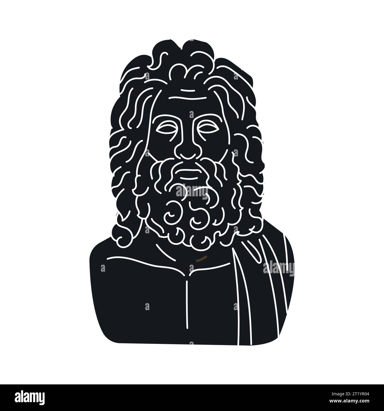 Statue of Zeus black concept. Ancient Greek god isolated on black background. Digital illustration for web page, mobile app, promo. Stock Vector