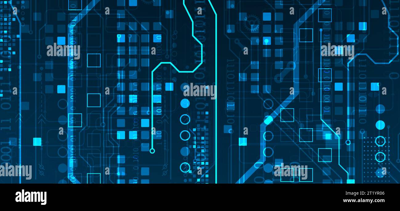 Abstract background on technological and scientific topics. Various techno details with using digital code. Vector format. Stock Vector