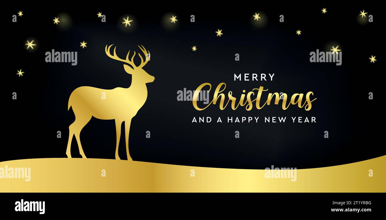 golden christmas greeting card deer vector illustration Stock Vector ...