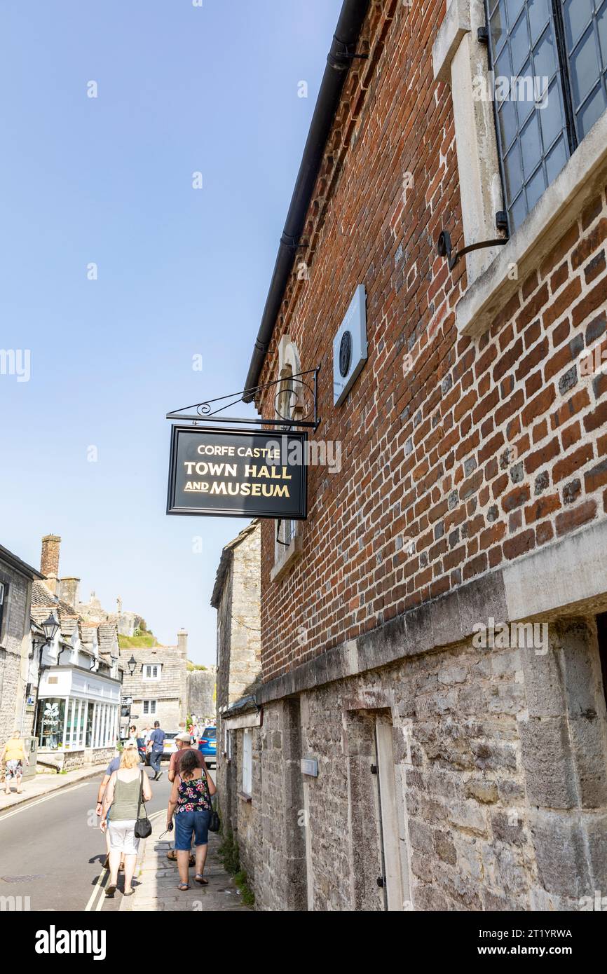 Corfe Castle village in Dorset England , pictured west street and town hall museum building