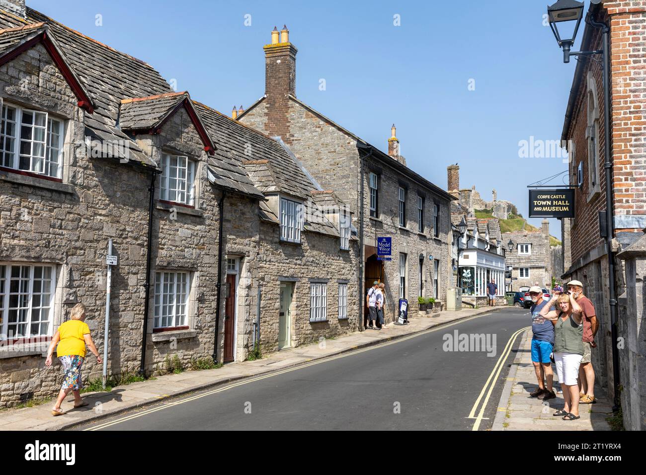 Corfe Castle village in Dorset England , pictured west street and town hall museum building