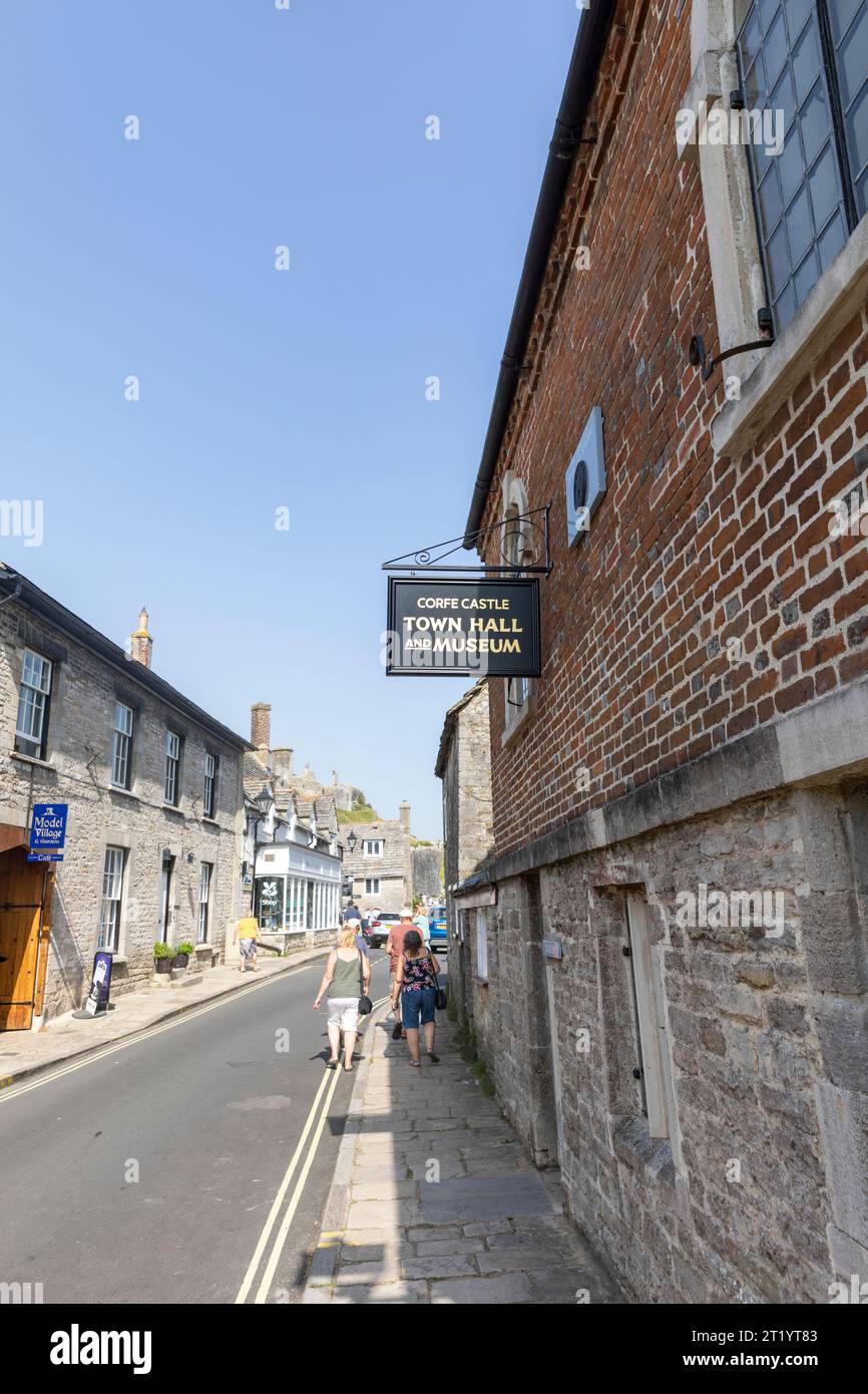 Corfe Castle village in Dorset England , pictured west street and town hall museum building