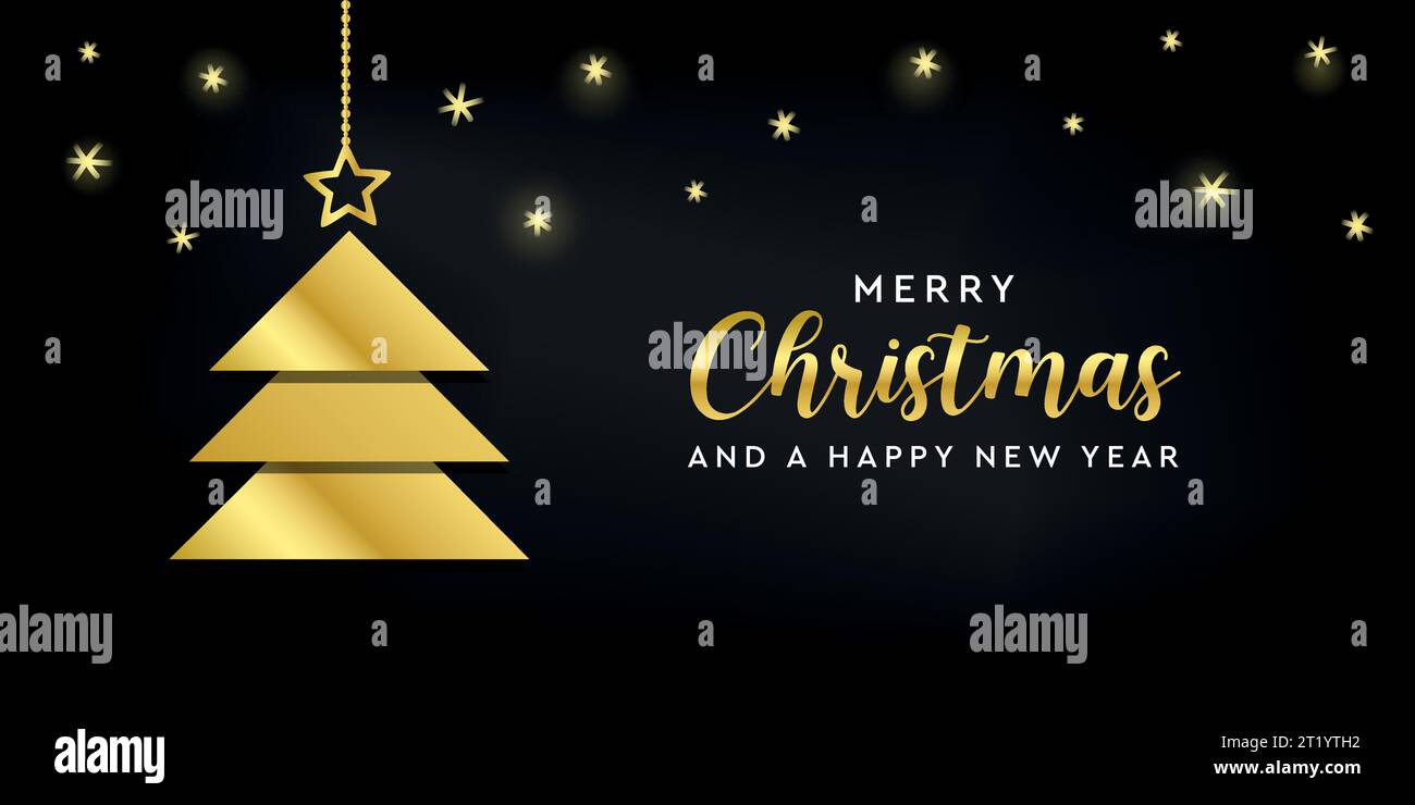 christmas greeting card with golden fir tree vector illustration Stock ...