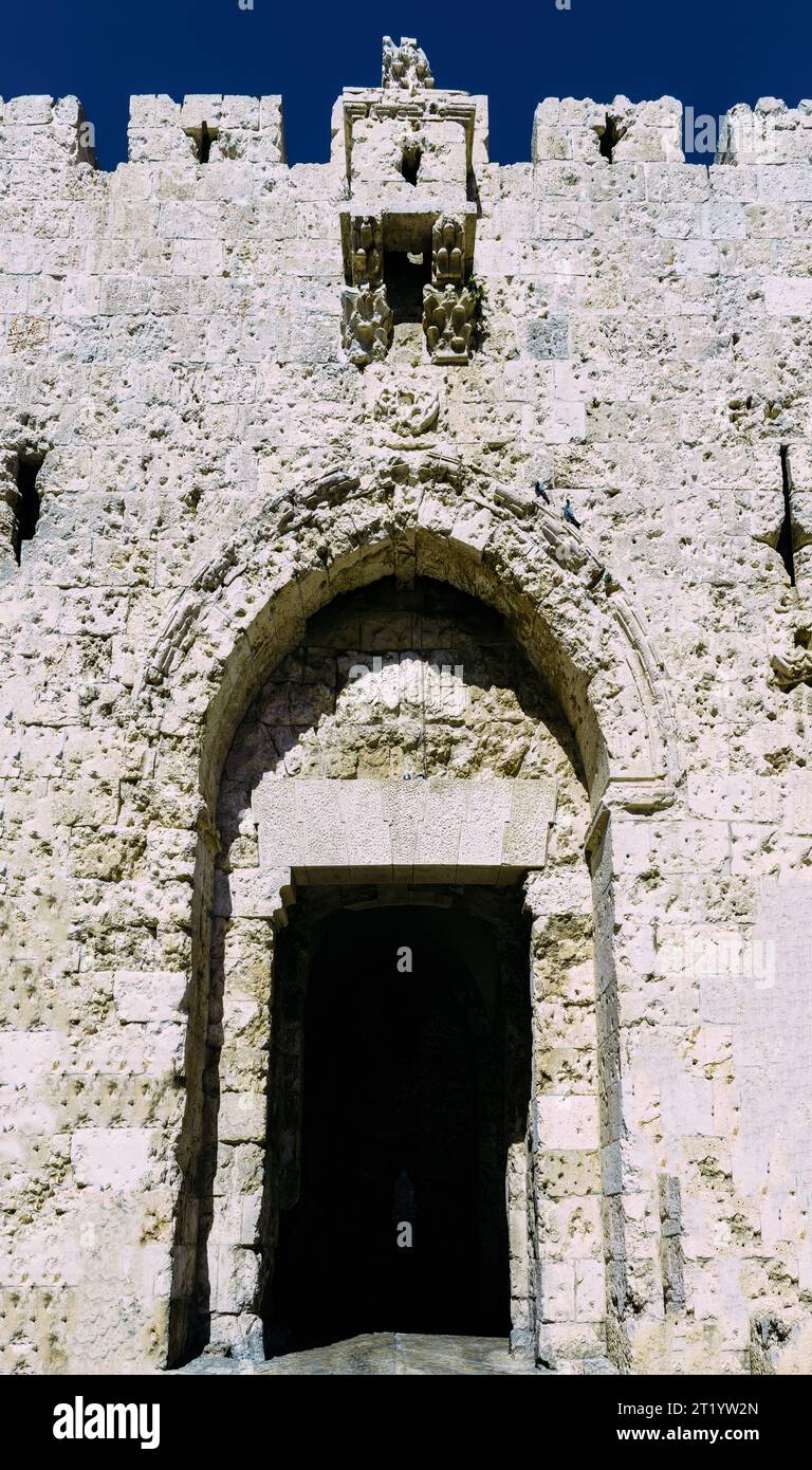 The Zion Gate in the walls of the old city of Jerusalem, Israel. Stock Photo