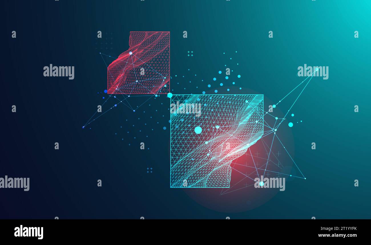 Modern square science or technology elements. Trendy abstract background. Cyberspace surface illustration. Vector. Stock Vector