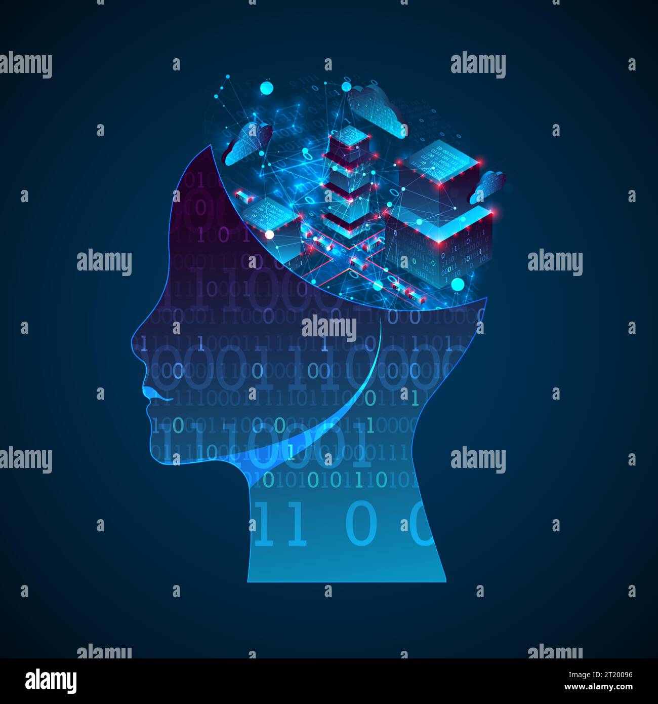 Artificial intelligence (AI) and big data concept. Machine cyber mind.  Technology vector background. Stock Vector