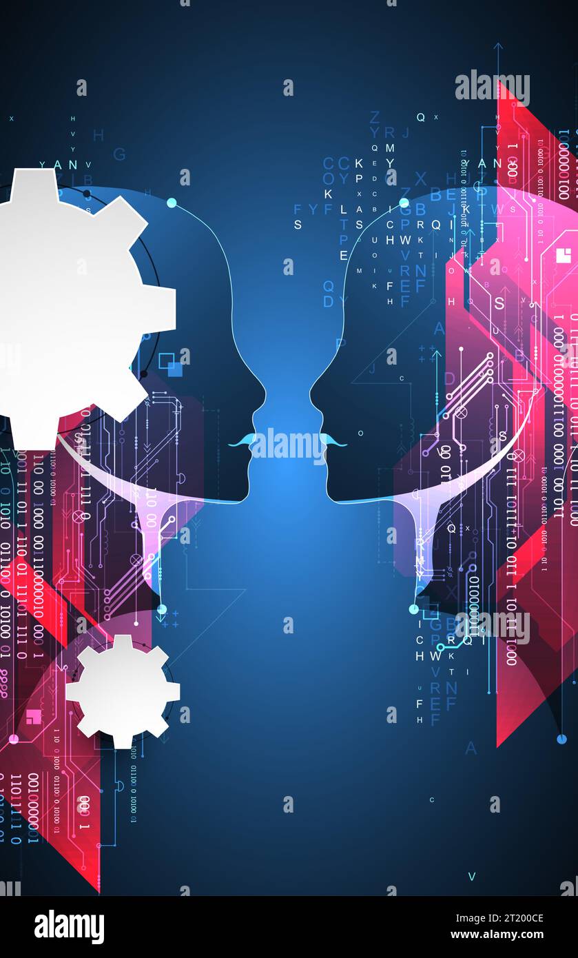 Tech Intelligence Artificial Intelligence. Technical background with a silhouette of a ...