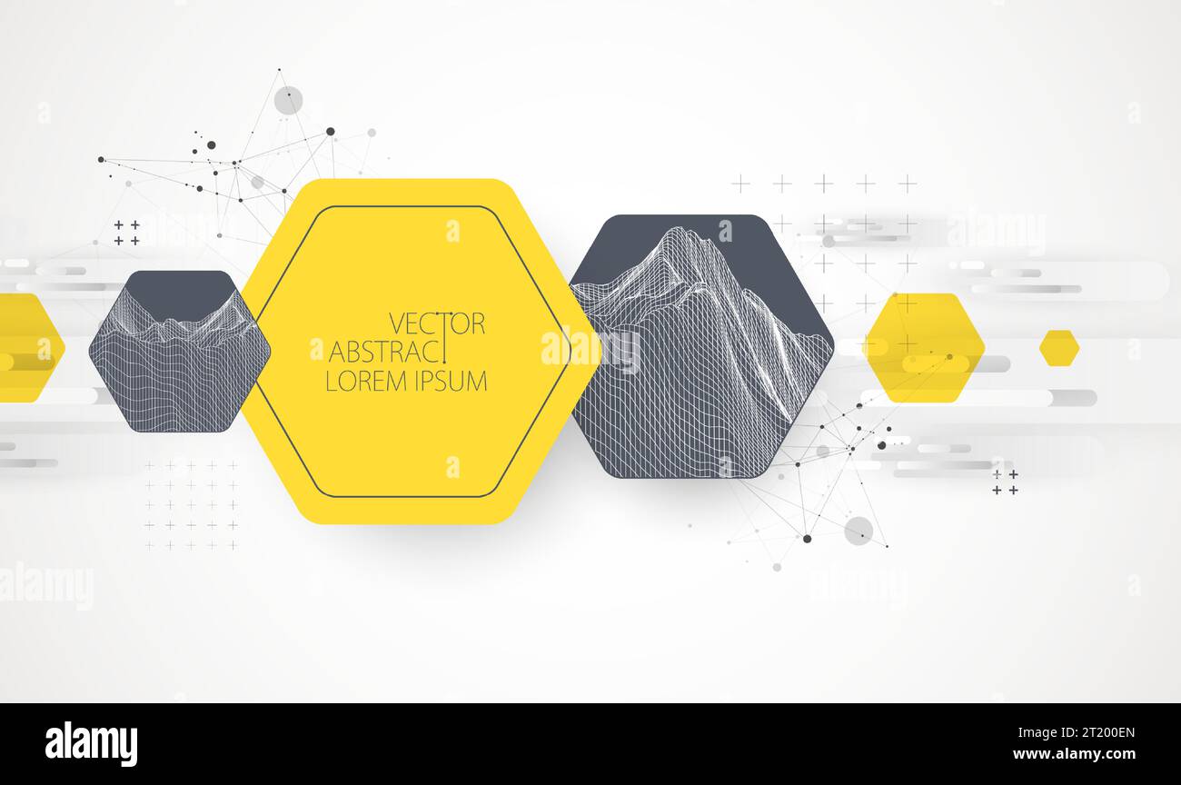 Modern science or technology abstract background using hexagonal shapes. Wireframe spot surface illustration. Vector. Stock Vector