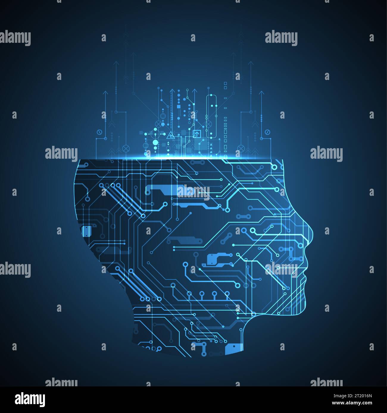 Abstract background on the theme of artificial intelligence. Head shape ...