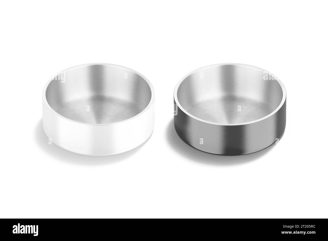 Blank black and white ceramic dog bowl mockup, top view, 3d rendering