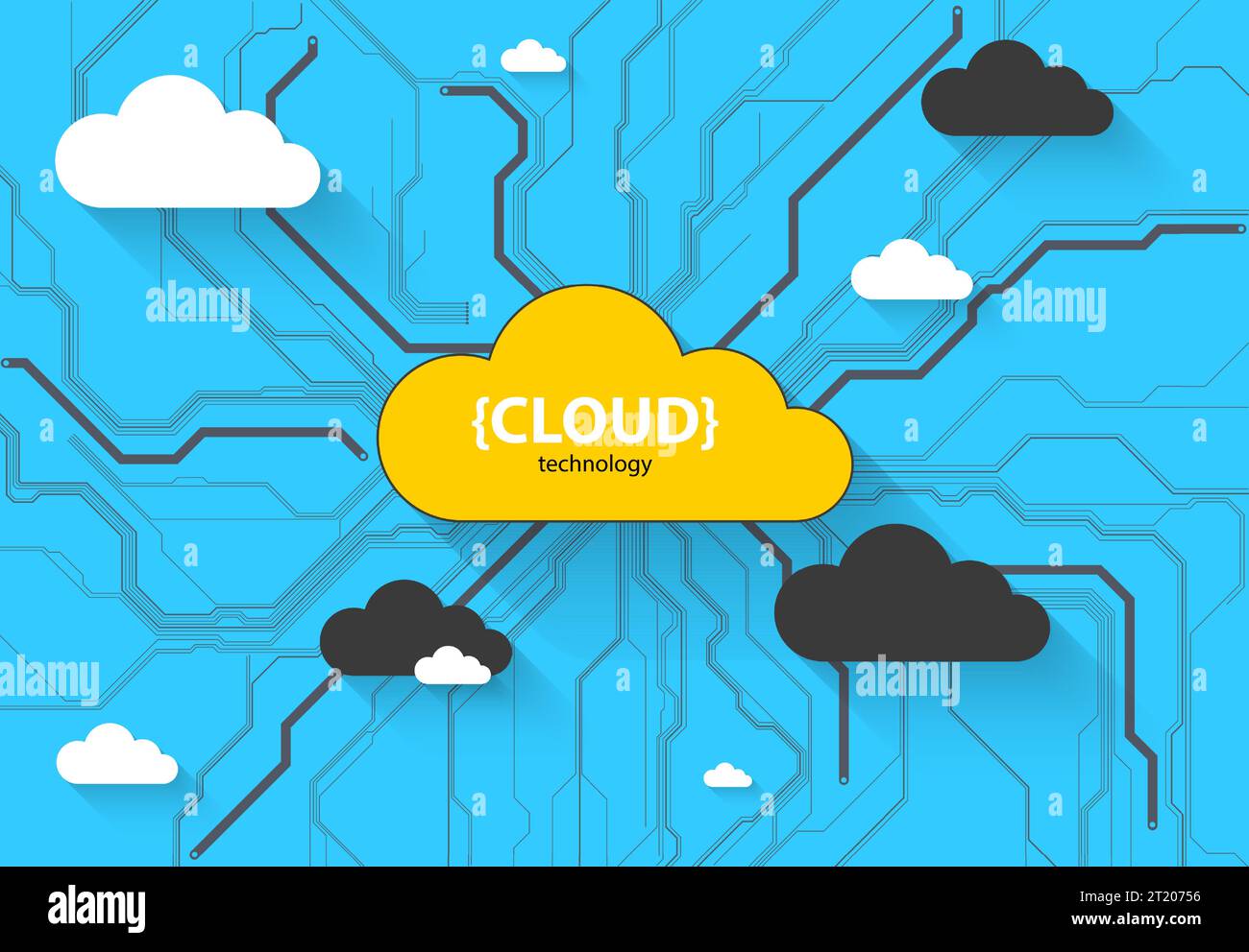 Cloud storage technology. Integrated digital web concept background. Stock Vector