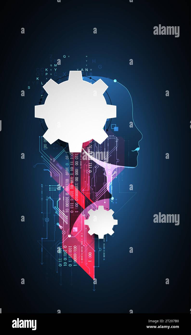 Tech Intelligence Artificial Intelligence. Technical background with a silhouette of a ...