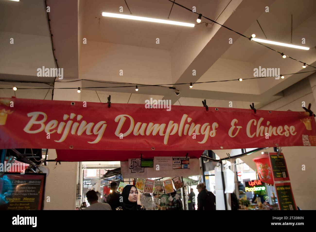 Beijing Dumplings and Chinese Street Food Stall, Food Hall, Upmarket, Brick Lane, London, UK