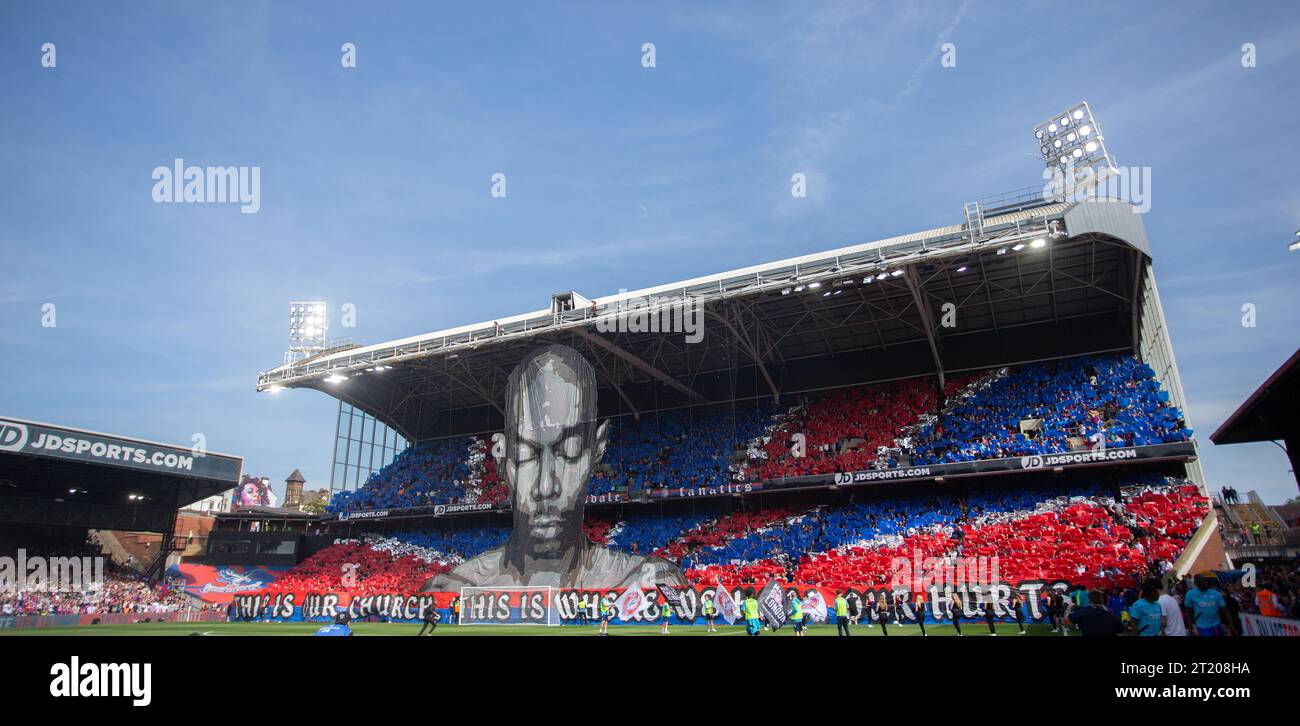Crystal Palace fans TIFO fan display in the Holmesdale Stand at Selhurst park in memory of Maxi Jazz. - Crystal Palace v Nottingham Forest, Premier League, Selhurst Park Stadium, Croydon, UK - 28th May 2023. Editorial Use Only - DataCo restrictions apply. Stock Photo
