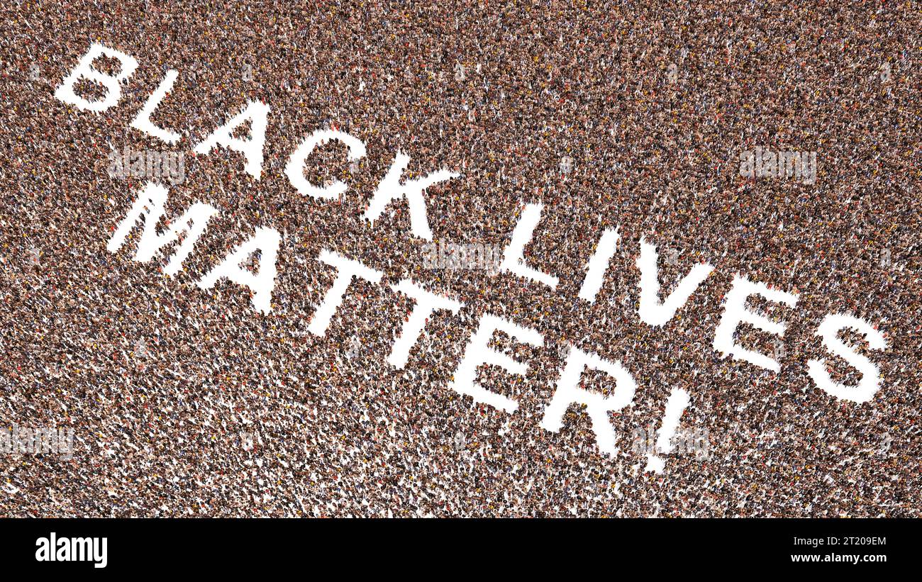 Conceptual large community of people forming BLACK LIVES MATTER message