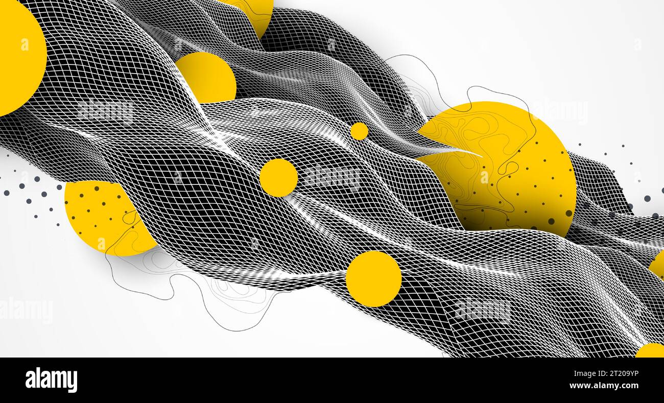 Abstract waves is made in a wireframe style. Template for science and technology presentation. Stock Vector