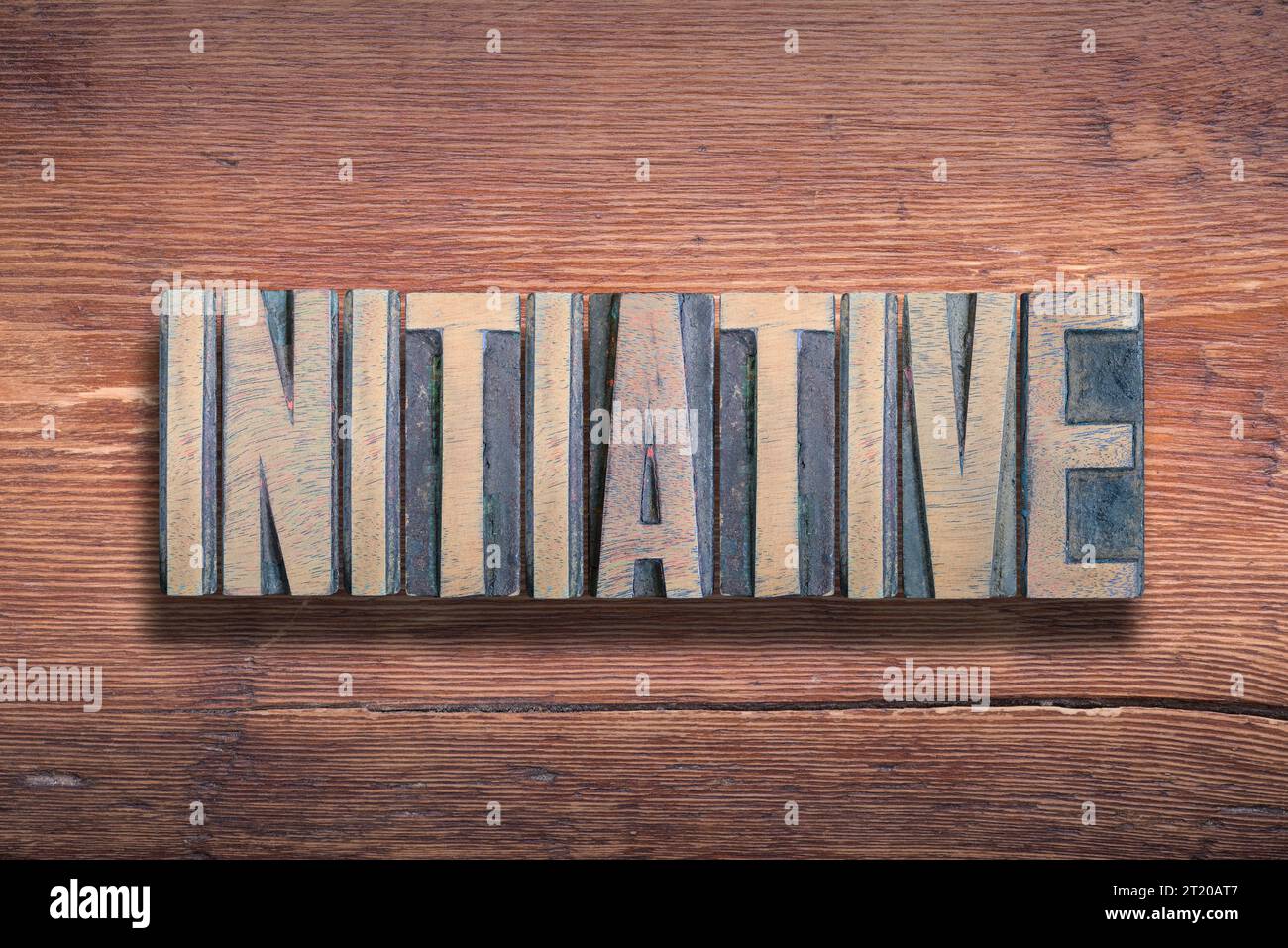 initiative word combined on vintage varnished wooden surface Stock Photo