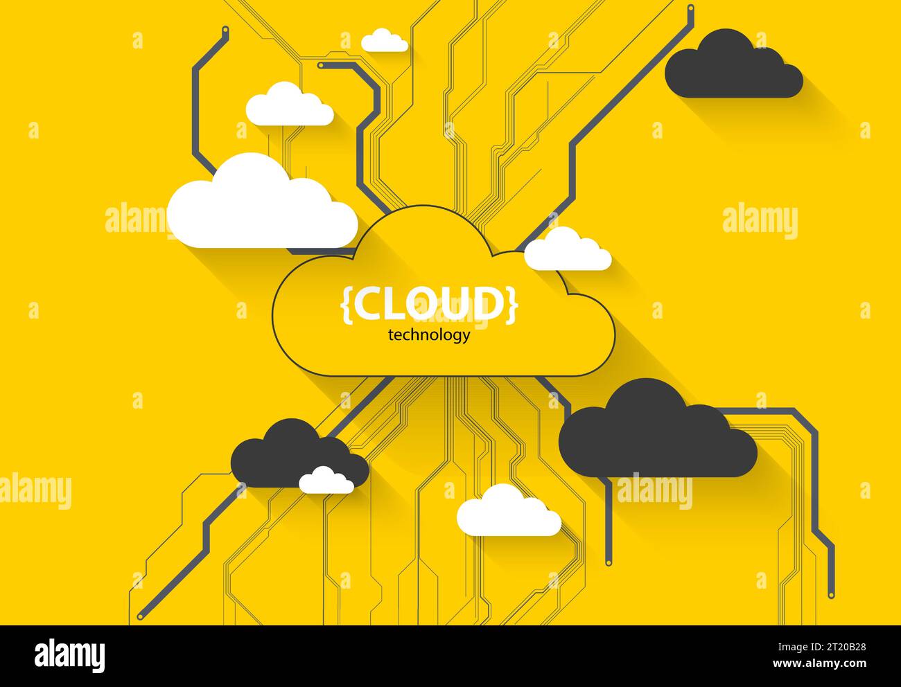 Cloud storage technology. Integrated digital web concept background. Stock Vector