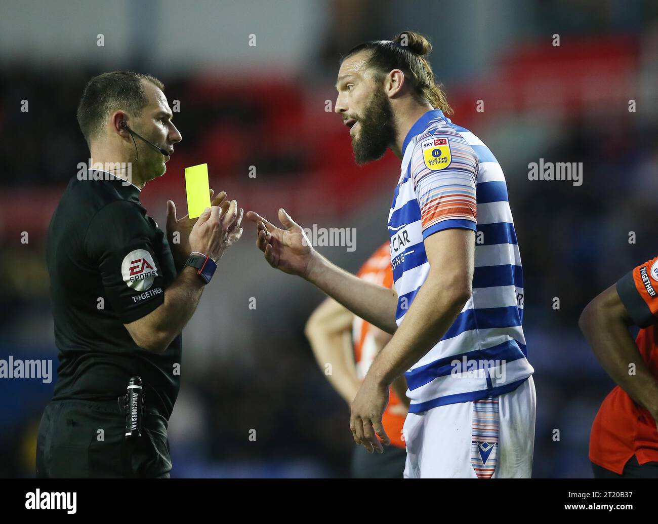 Andy Carroll of Reading is shown a yellow card. Reading v Luton Town