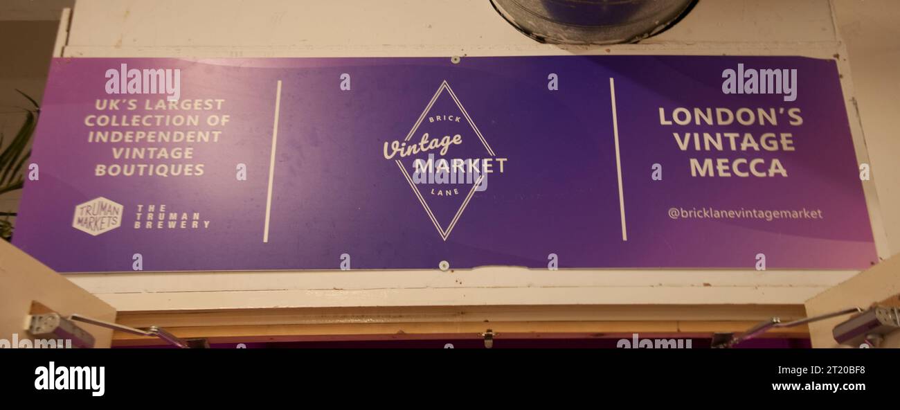 Sign for the Vintage Clothes Stalls, Upmarket, Brick Lane, London, UK