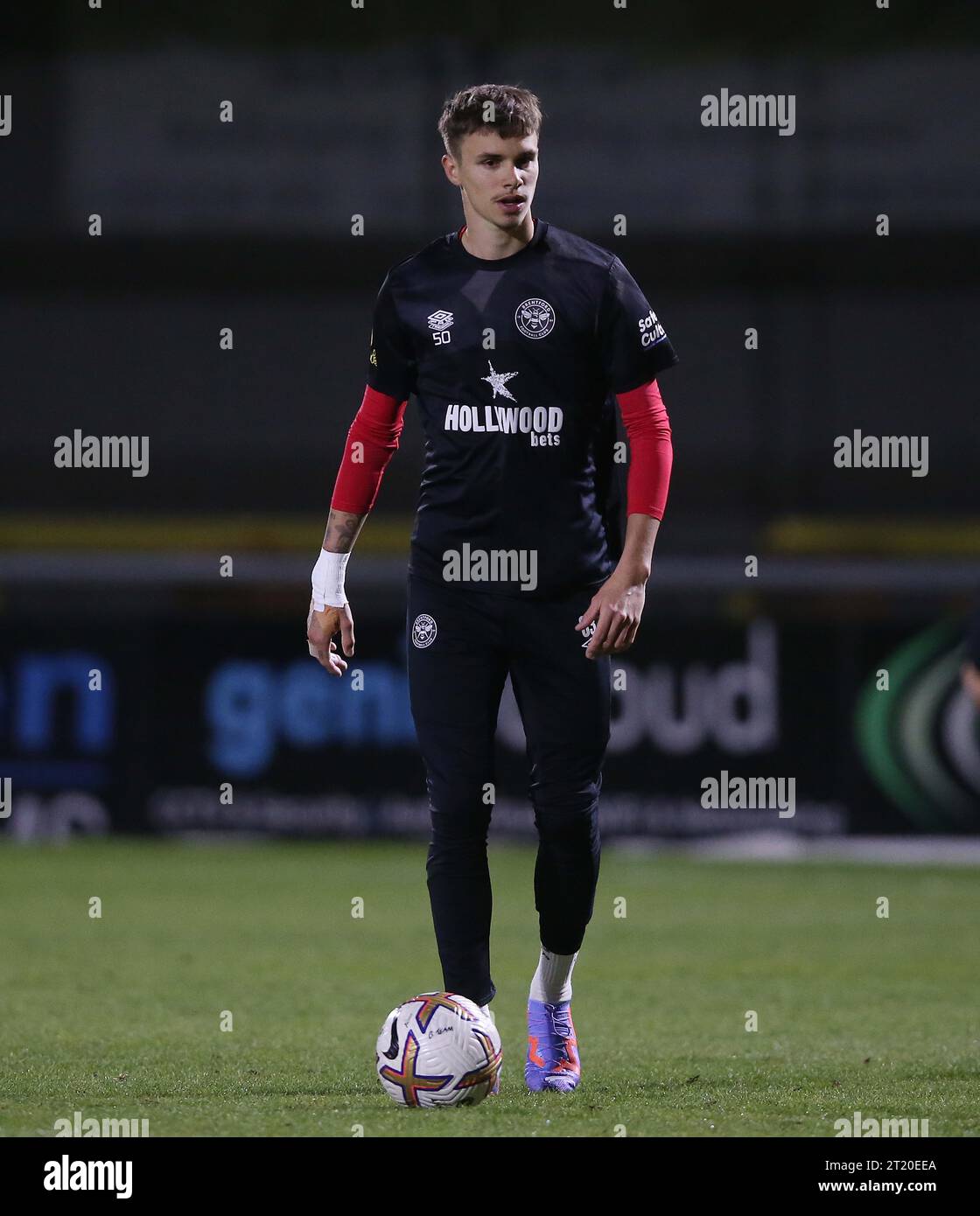 Romeo Beckham of Brentford B warms up. - Brentford B v Arsenal U21, Premier League Cup, Quarter final, VBS Community Stadium, Sutton, UK - 13th March 2023. Editorial Use Only - DataCo restrictions apply, Editorial Use Only. Stock Photo