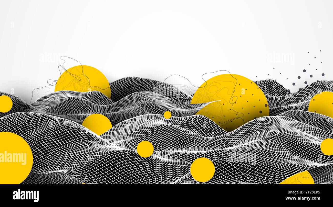 Abstract waves is made in a wireframe style. Template for science and technology presentation. Stock Vector