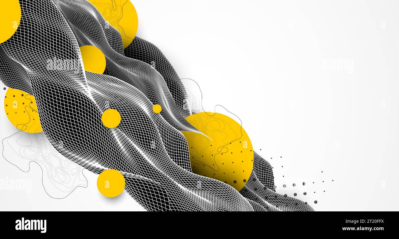 Abstract waves is made in a wireframe style. Template for science and technology presentation. Stock Vector