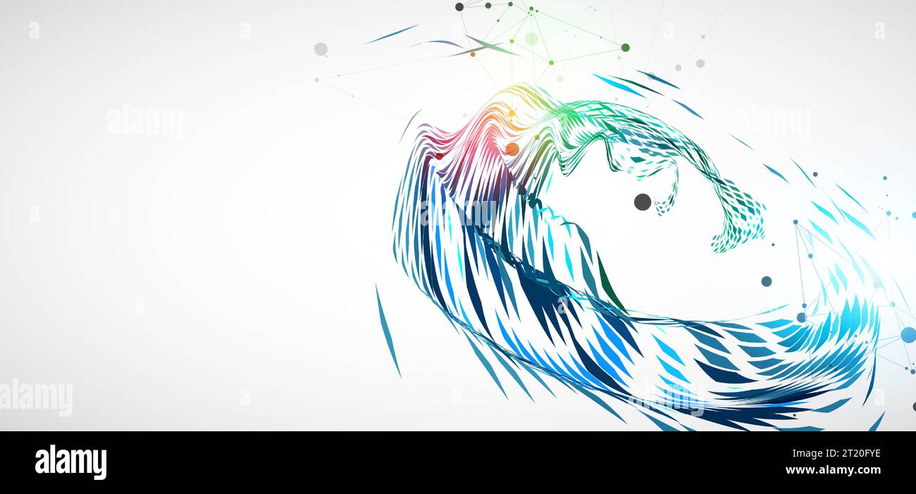 Abstract particle vortex with plexus effect elements and Gradient background lighting. Stock Vector