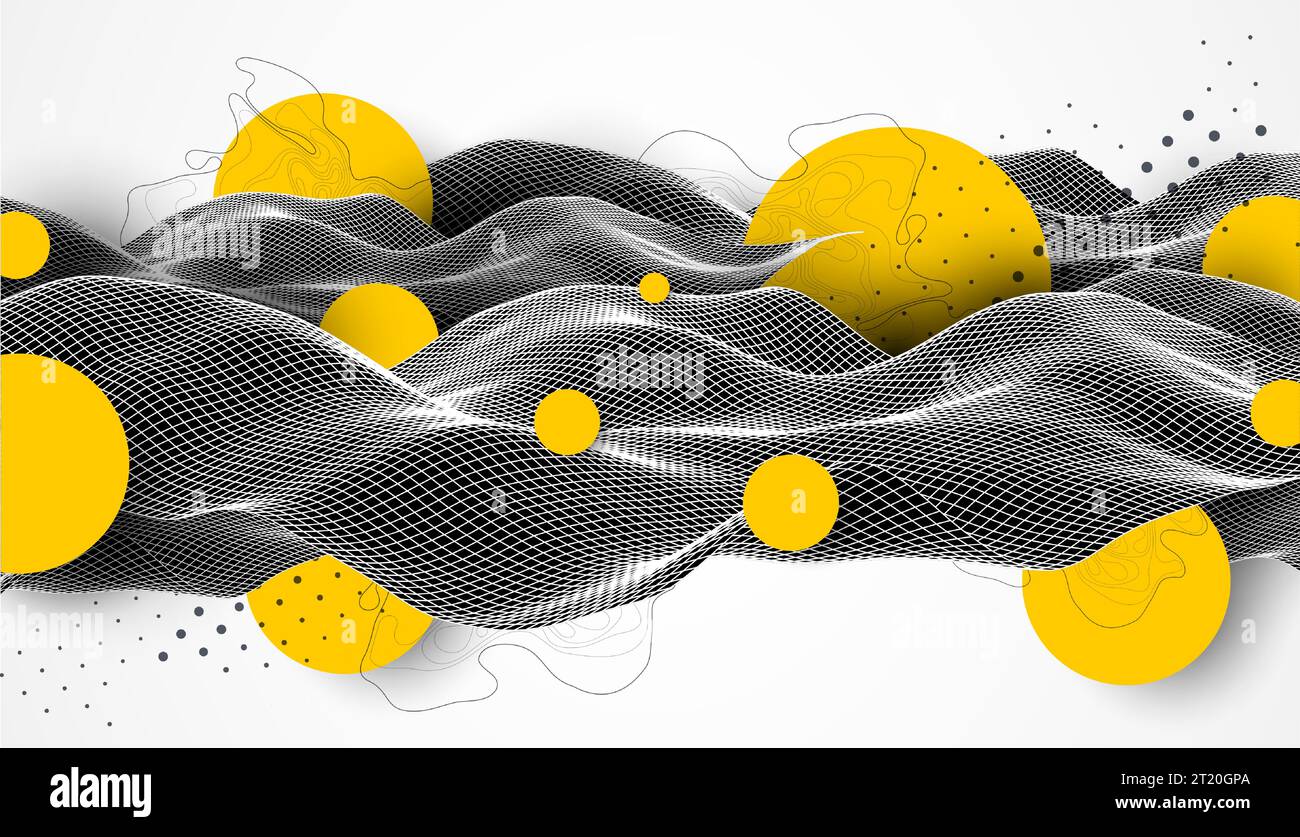 Abstract waves is made in a wireframe style. Template for science and technology presentation. Stock Vector